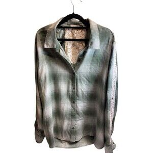 Kate & Sam Women’s Plaid Lace Back Blouse XL Boho Cottagecore Button Front